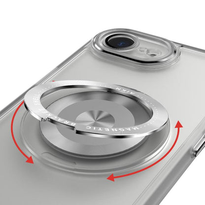 For iPhone 16e 360 Holder Magsafe Acrylic Hybrid TPU Phone Case(Grey) - iPhone 16e Cases by buy2fix | Online Shopping UK | buy2fix