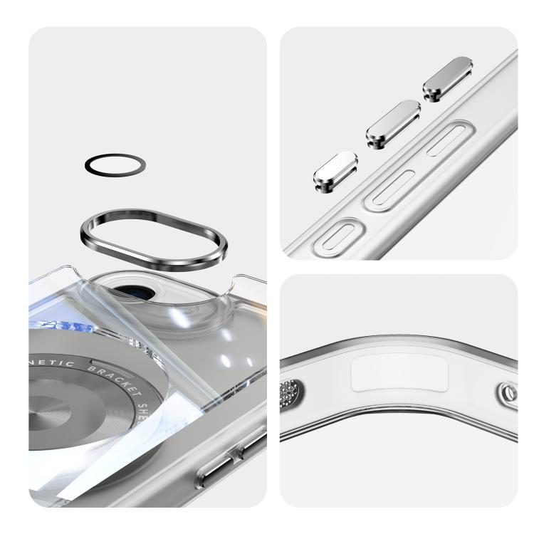 For iPhone 16e 360 Holder Magsafe Acrylic Hybrid TPU Phone Case(Grey) - iPhone 16e Cases by buy2fix | Online Shopping UK | buy2fix