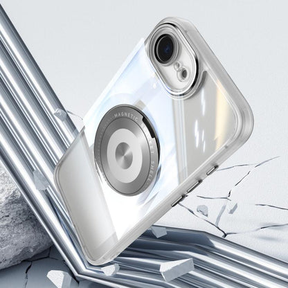 For iPhone 16e 360 Holder Magsafe Acrylic Hybrid TPU Phone Case(Grey) - iPhone 16e Cases by buy2fix | Online Shopping UK | buy2fix