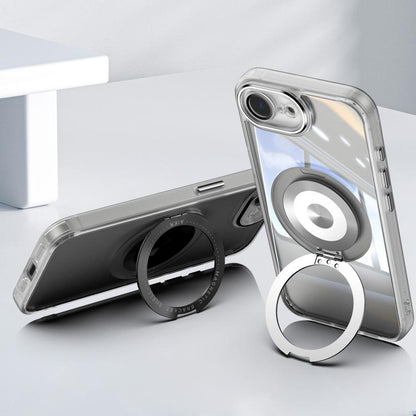 For iPhone 16e 360 Holder Magsafe Acrylic Hybrid TPU Phone Case(Grey) - iPhone 16e Cases by buy2fix | Online Shopping UK | buy2fix