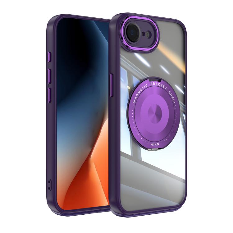 For iPhone 16e 360 Holder Magsafe Acrylic Hybrid TPU Phone Case(Purple) - iPhone 16e Cases by buy2fix | Online Shopping UK | buy2fix