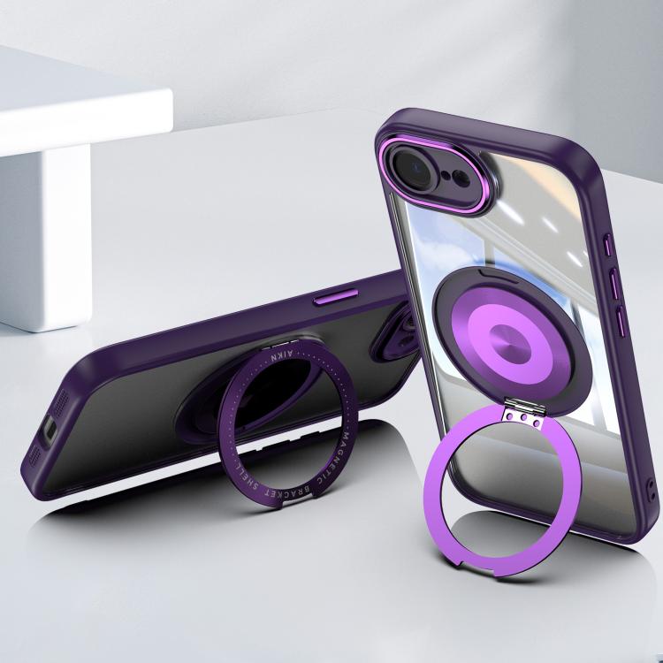 For iPhone 16e 360 Holder Magsafe Acrylic Hybrid TPU Phone Case(Purple) - iPhone 16e Cases by buy2fix | Online Shopping UK | buy2fix