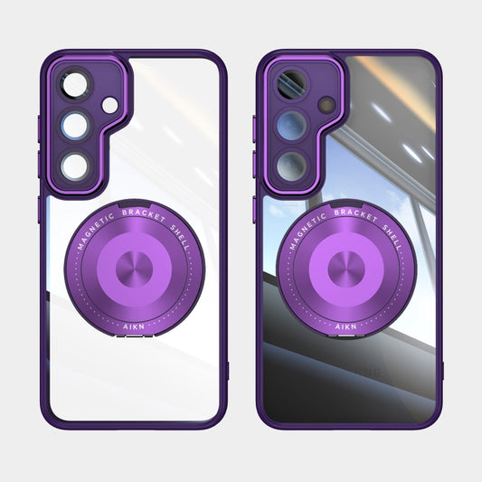 For Samsung Galaxy S25 5G 360 Holder MagSafe Acrylic Hybrid TPU Phone Case(Purple) by buy2fix