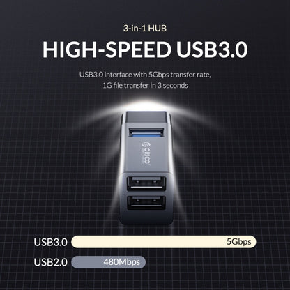 ORICO MINI-U32L 3 in 1 USB Aluminum Alloy Mini HUB Adapter(Gray) - USB 3.0 HUB by ORICO | Online Shopping UK | buy2fix