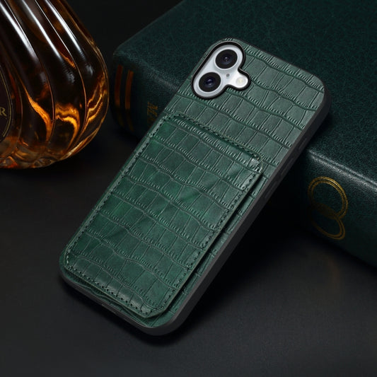 For iPhone 16 Imitation Crocodile Leather Back Phone Case with Holder(Green) by buy2fix