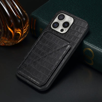 For iPhone 16 Pro Imitation Crocodile Leather Back Phone Case with Holder(Black) - iPhone 16 Pro Cases by buy2fix | Online Shopping UK | buy2fix