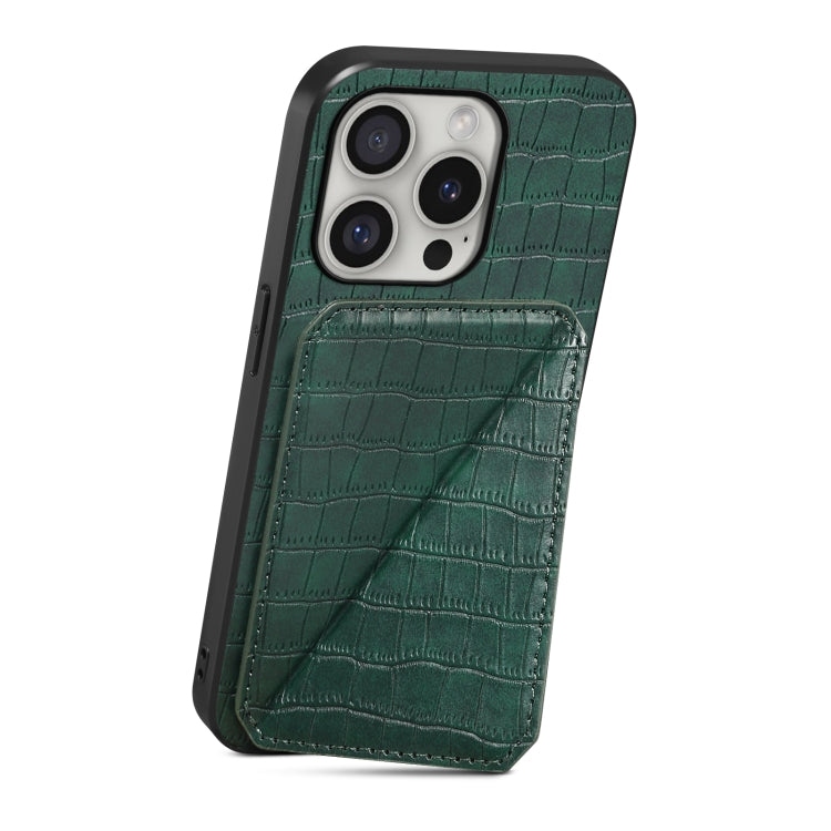 For iPhone 16 Pro Max Imitation Crocodile Leather Back Phone Case with Holder(Green) - iPhone 16 Pro Max Cases by buy2fix | Online Shopping UK | buy2fix