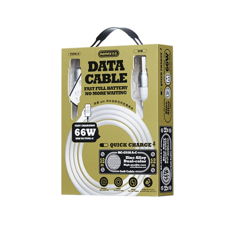 REMAX RC-C038 Capsule 1.2m 66W USB to Type-C PVC Fast Charging Cable(White) - USB-C & Type-C Cable by REMAX | Online Shopping UK | buy2fix