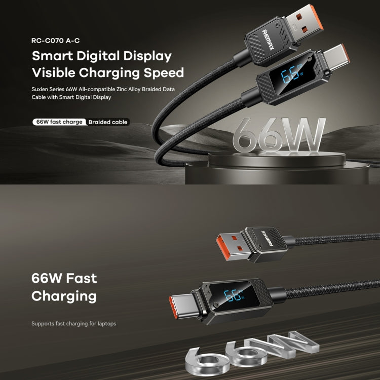 REMAX RC-C070 1.2m 66W USB to Type-C Digital Display Braided Fast Charging Cable(Black) - USB-C & Type-C Cable by REMAX | Online Shopping UK | buy2fix