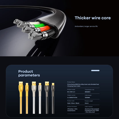 REMAX RC-C167 Prime 1.2m 66W USB to Type-C Braided Fast Charging Cable(Silver) - USB-C & Type-C Cable by REMAX | Online Shopping UK | buy2fix