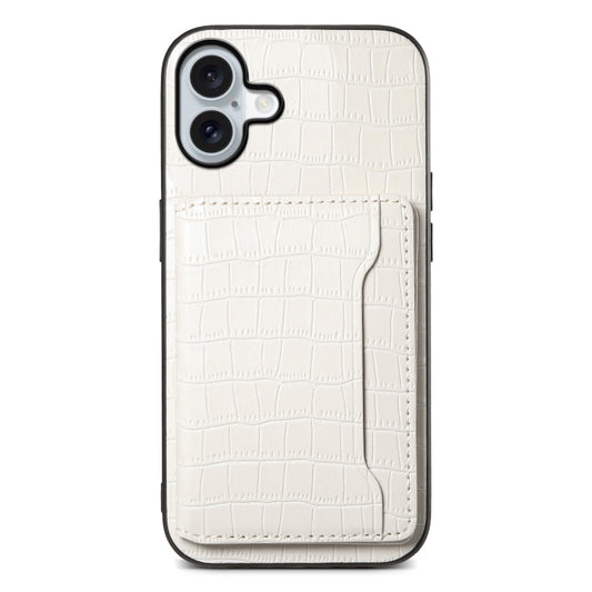 For iPhone 16 Crocodile Texture Card Bag Design Full Coverage Phone Case(White) - iPhone 16 Cases by buy2fix | Online Shopping UK | buy2fix