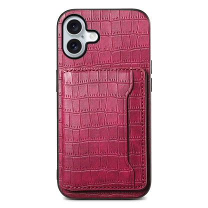 For iPhone 16 Plus Crocodile Texture Card Bag Design Full Coverage Phone Case(Red) - iPhone 16 Plus Cases by buy2fix | Online Shopping UK | buy2fix