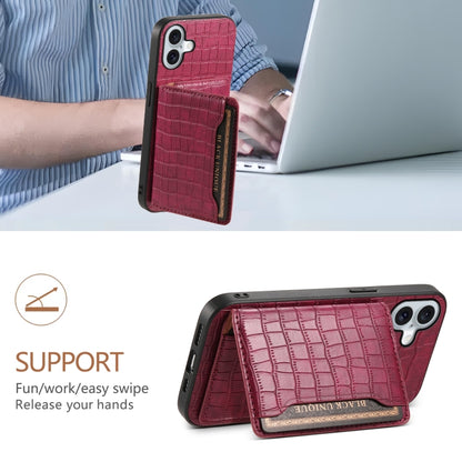 For iPhone 16 Plus Crocodile Texture Card Bag Design Full Coverage Phone Case(Red) - iPhone 16 Plus Cases by buy2fix | Online Shopping UK | buy2fix