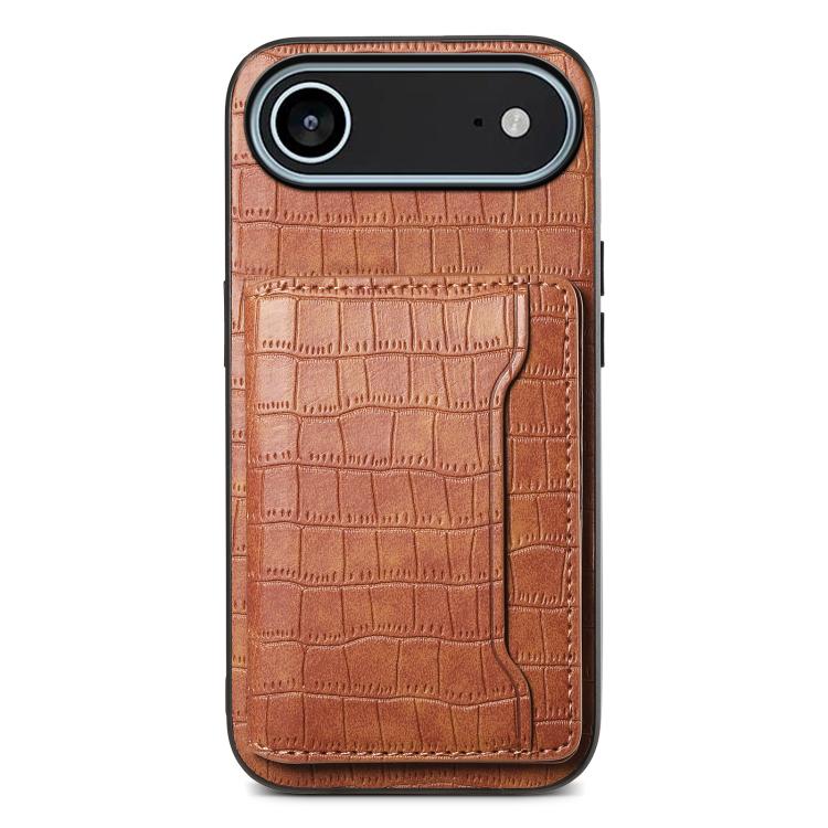 For iPhone Air Crocodile Texture Card Bag Design Full Coverage Phone Case(Brown) - iPhone Air Cases by buy2fix | Online Shopping UK | buy2fix