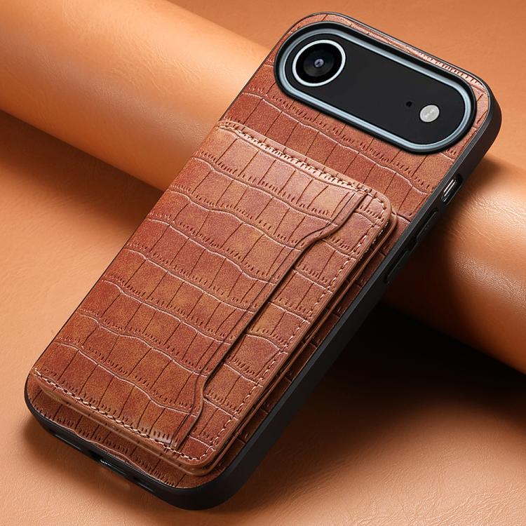 For iPhone Air Crocodile Texture Card Bag Design Full Coverage Phone Case(Brown) - iPhone Air Cases by buy2fix | Online Shopping UK | buy2fix