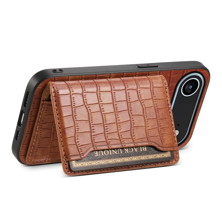 For iPhone Air Crocodile Texture Card Bag Design Full Coverage Phone Case(Brown) - iPhone Air Cases by buy2fix | Online Shopping UK | buy2fix