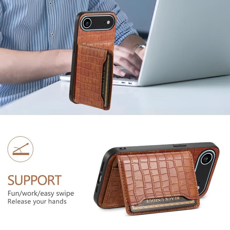 For iPhone Air Crocodile Texture Card Bag Design Full Coverage Phone Case(Brown) - iPhone Air Cases by buy2fix | Online Shopping UK | buy2fix