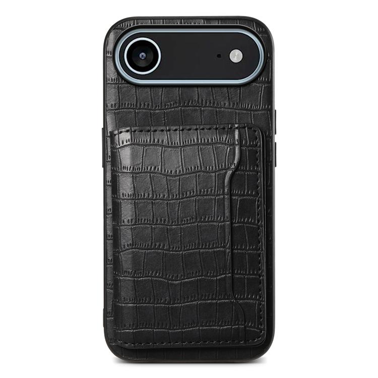 For iPhone Air Crocodile Texture Card Bag Design Full Coverage Phone Case(Black) - iPhone Air Cases by buy2fix | Online Shopping UK | buy2fix