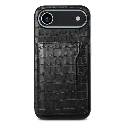 For iPhone Air Crocodile Texture Card Bag Design Full Coverage Phone Case(Black) - iPhone Air Cases by buy2fix | Online Shopping UK | buy2fix