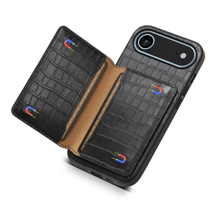For iPhone Air Crocodile Texture Card Bag Design Full Coverage Phone Case(Black) - iPhone Air Cases by buy2fix | Online Shopping UK | buy2fix