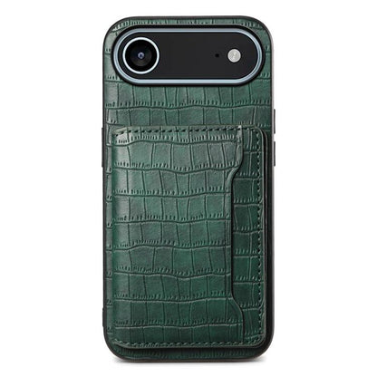 For iPhone Air Crocodile Texture Card Bag Design Full Coverage Phone Case(Green) - iPhone Air Cases by buy2fix | Online Shopping UK | buy2fix