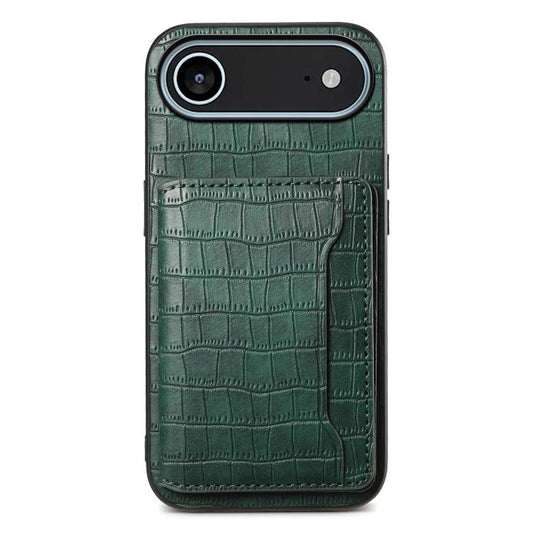For iPhone Air Crocodile Texture Card Bag Design Full Coverage Phone Case(Green) - iPhone Air Cases by buy2fix | Online Shopping UK | buy2fix
