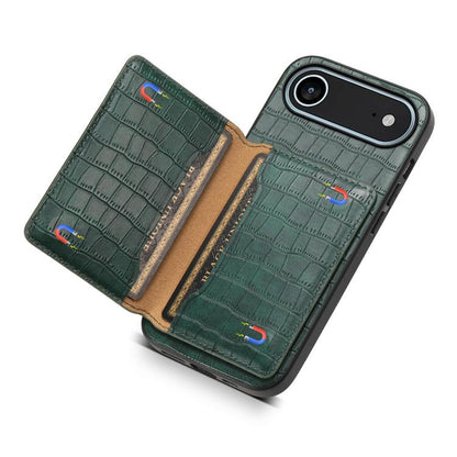 For iPhone Air Crocodile Texture Card Bag Design Full Coverage Phone Case(Green) - iPhone Air Cases by buy2fix | Online Shopping UK | buy2fix
