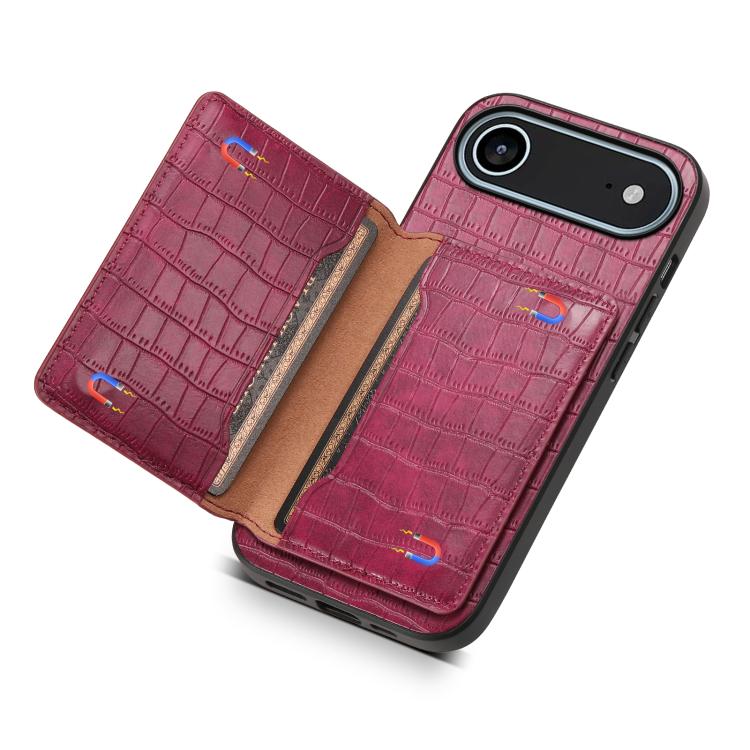 For iPhone Air Crocodile Texture Card Bag Design Full Coverage Phone Case(Red) - iPhone Air Cases by buy2fix | Online Shopping UK | buy2fix
