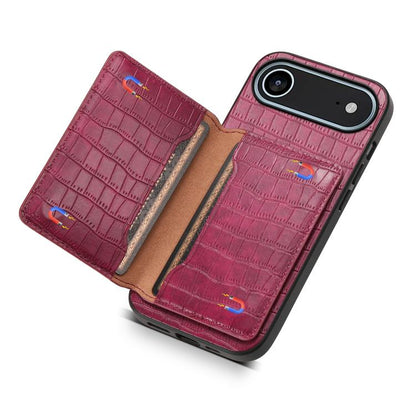 For iPhone Air Crocodile Texture Card Bag Design Full Coverage Phone Case(Red) - iPhone Air Cases by buy2fix | Online Shopping UK | buy2fix