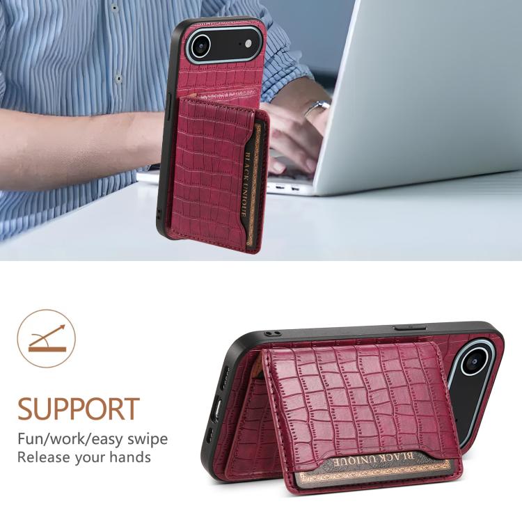 For iPhone Air Crocodile Texture Card Bag Design Full Coverage Phone Case(Red) - iPhone Air Cases by buy2fix | Online Shopping UK | buy2fix