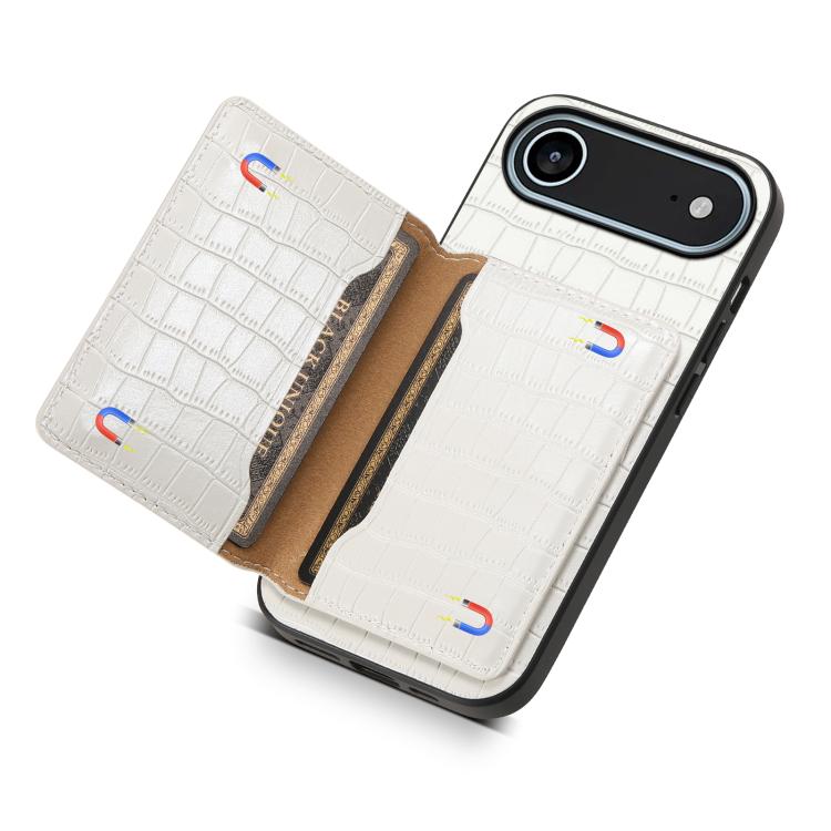 For iPhone Air Crocodile Texture Card Bag Design Full Coverage Phone Case(White) - iPhone Air Cases by buy2fix | Online Shopping UK | buy2fix