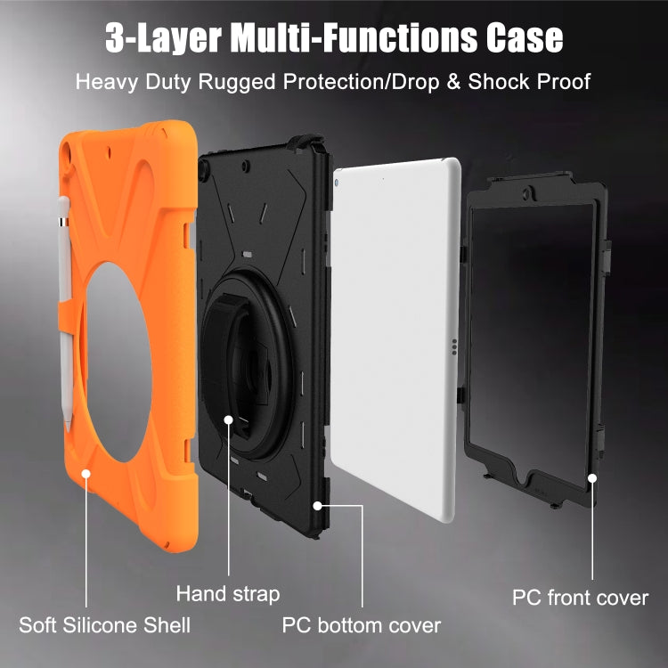 For iPad 10.2 2021 / 2020 / 2019 Shockproof Colorful Silicone + PC Protective Case with Holder & Shoulder Strap & Hand Strap & Pen Slot(Orange) - iPad 10.2 Cases by buy2fix | Online Shopping UK | buy2fix
