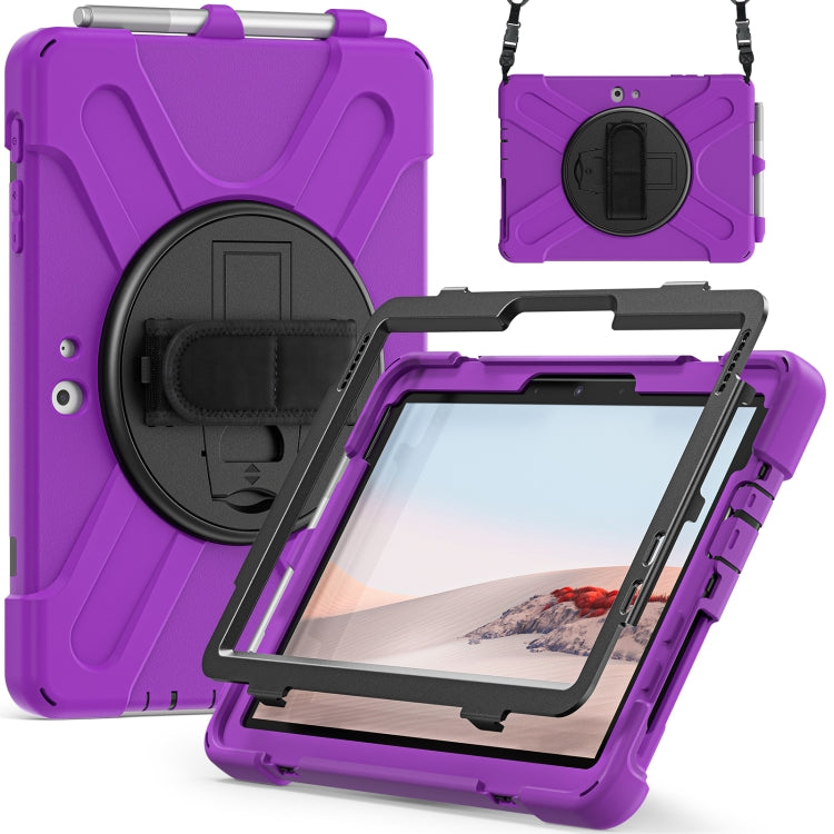 For Microsoft Surface Go 4 / 3 / 2 / 1 Shockproof Colorful Silicone + PC Protective Case with Holder & Shoulder Strap & Hand Strap & Pen Slot(Purple) - Others by buy2fix | Online Shopping UK | buy2fix