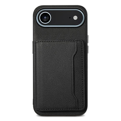 For iPhone Air Calf Texture Card Bag Design Full Coverage Phone Case(Black) - iPhone Air Cases by buy2fix | Online Shopping UK | buy2fix