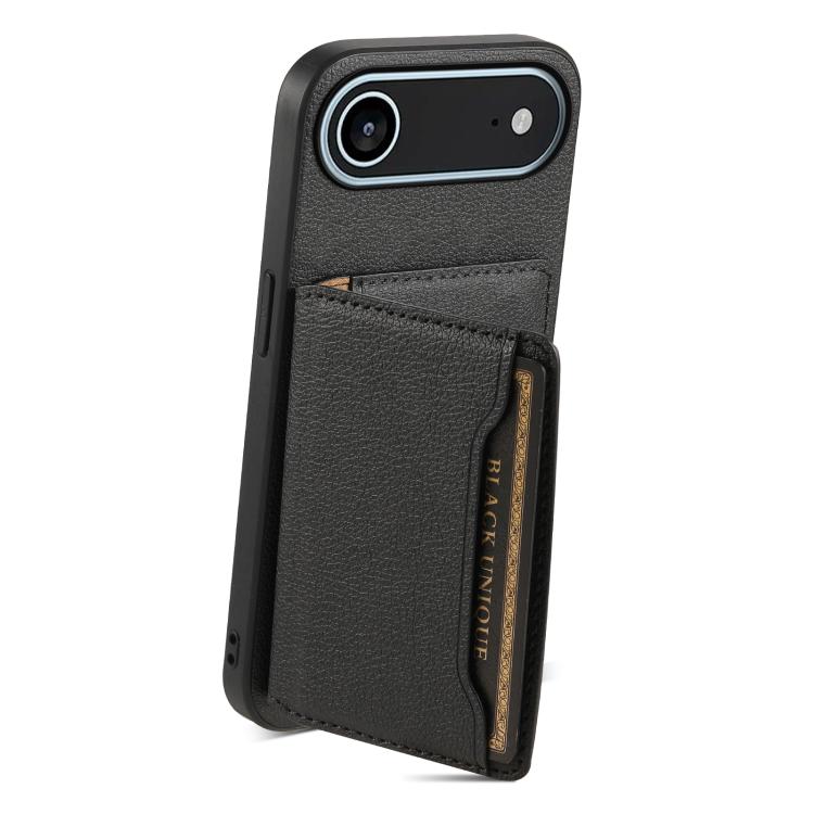For iPhone Air Calf Texture Card Bag Design Full Coverage Phone Case(Black) - iPhone Air Cases by buy2fix | Online Shopping UK | buy2fix