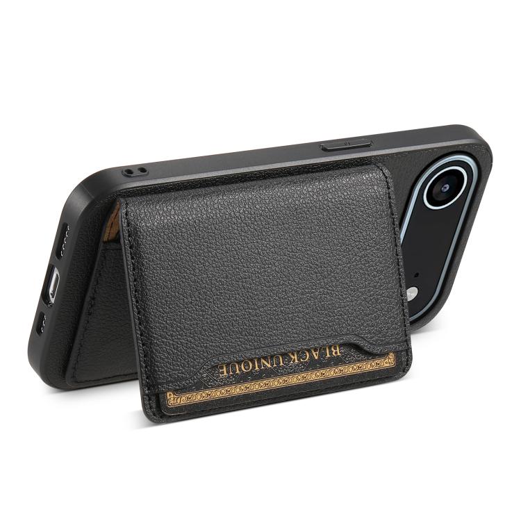 For iPhone Air Calf Texture Card Bag Design Full Coverage Phone Case(Black) - iPhone Air Cases by buy2fix | Online Shopping UK | buy2fix