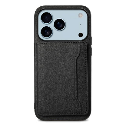 For iPhone 17 Pro Calf Texture Card Bag Design Full Coverage Phone Case(Black) - iPhone 17 Pro Cases by buy2fix | Online Shopping UK | buy2fix