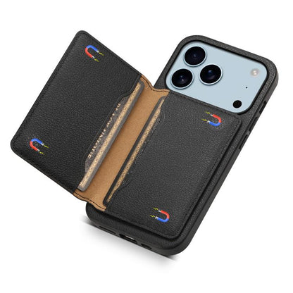 For iPhone 17 Pro Calf Texture Card Bag Design Full Coverage Phone Case(Black) - iPhone 17 Pro Cases by buy2fix | Online Shopping UK | buy2fix
