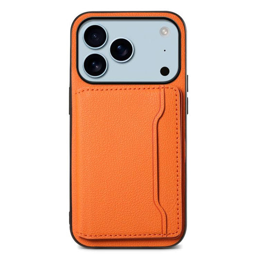 For iPhone 17 Pro Calf Texture Card Bag Design Full Coverage Phone Case(Orange) - iPhone Air Cases by buy2fix | Online Shopping UK | buy2fix