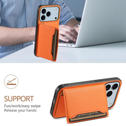 For iPhone 17 Pro Calf Texture Card Bag Design Full Coverage Phone Case(Orange) - iPhone Air Cases by buy2fix | Online Shopping UK | buy2fix