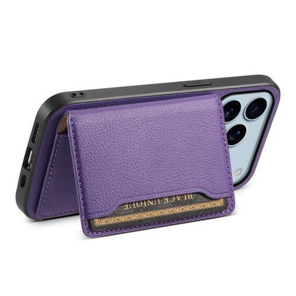 For iPhone 17 Pro Calf Texture Card Bag Design Full Coverage Phone Case(Purple) - iPhone 17 Pro Cases by buy2fix | Online Shopping UK | buy2fix