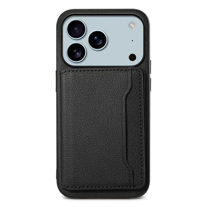 For iPhone 17 Pro Max Calf Texture Card Bag Design Full Coverage Phone Case(Black) - iPhone Air Cases by buy2fix | Online Shopping UK | buy2fix