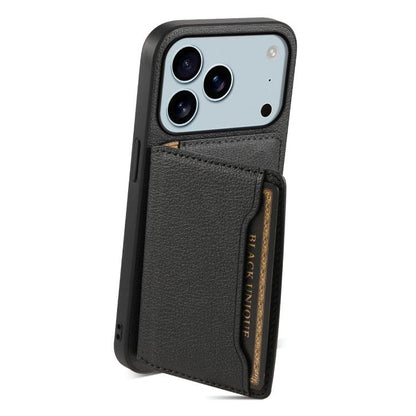 For iPhone 17 Pro Max Calf Texture Card Bag Design Full Coverage Phone Case(Black) - iPhone Air Cases by buy2fix | Online Shopping UK | buy2fix