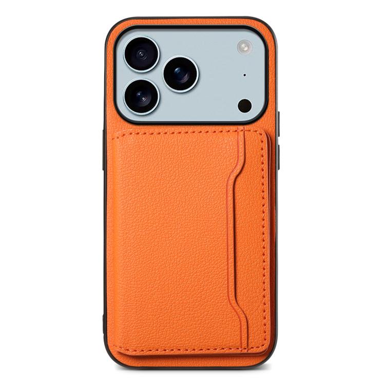 For iPhone 17 Pro Max Calf Texture Card Bag Design Full Coverage Phone Case(Orange) - iPhone 17 Pro Max Cases by buy2fix | Online Shopping UK | buy2fix
