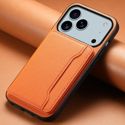For iPhone 17 Pro Max Calf Texture Card Bag Design Full Coverage Phone Case(Orange) - iPhone 17 Pro Max Cases by buy2fix | Online Shopping UK | buy2fix