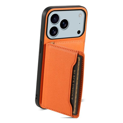 For iPhone 17 Pro Max Calf Texture Card Bag Design Full Coverage Phone Case(Orange) - iPhone 17 Pro Max Cases by buy2fix | Online Shopping UK | buy2fix