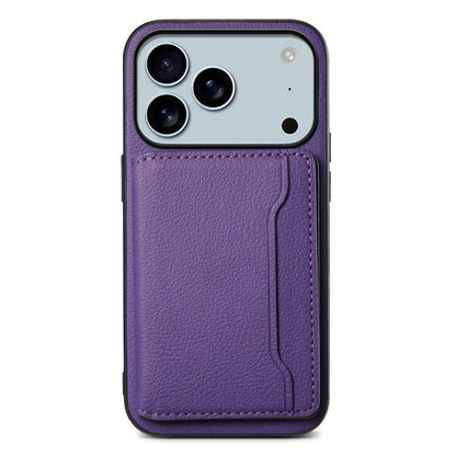 For iPhone 17 Pro Max Calf Texture Card Bag Design Full Coverage Phone Case(Purple) - iPhone 17 Pro Max Cases by buy2fix | Online Shopping UK | buy2fix