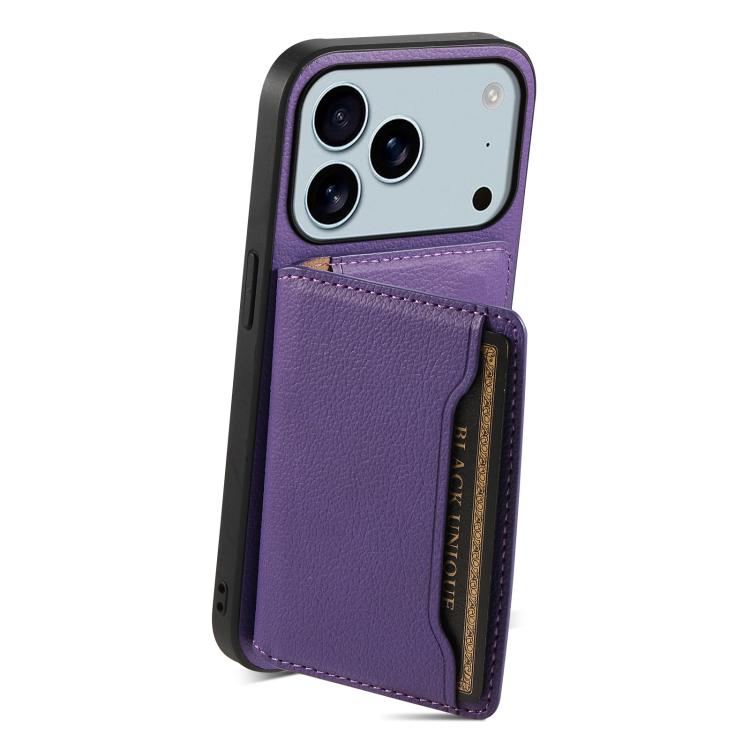 For iPhone 17 Pro Max Calf Texture Card Bag Design Full Coverage Phone Case(Purple) - iPhone 17 Pro Max Cases by buy2fix | Online Shopping UK | buy2fix