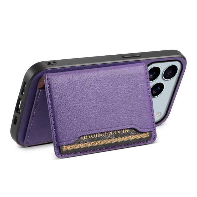 For iPhone 17 Pro Max Calf Texture Card Bag Design Full Coverage Phone Case(Purple) - iPhone 17 Pro Max Cases by buy2fix | Online Shopping UK | buy2fix