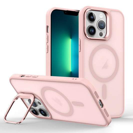 For iPhone 13 Pro Skin Feel Lens Holder Magsafe Phone Case(Pink) by buy2fix